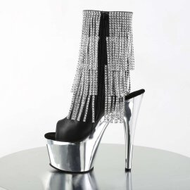 Pleaser ADORE-1024RSF Black Faux Leather-Silver/Silver Chrome