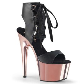 Pleaser ADORE-700-14 Black Faux Leather/Rose Gold Chrome