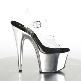 Pleaser Sandalia de Tacón ADORE-708 Plata Transparente Metalizado