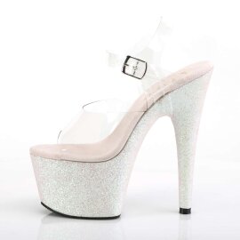 Pleaser Sandalia de Tacón ADORE-708HMG Plata Transparente Multi Purpurina
