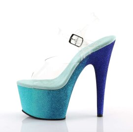 Pleaser Sandalia de Tacón ADORE-708OMBRE Transparente Turquesa Ocre Purpurina
