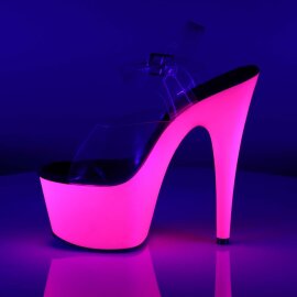 Pleaser Sandalia de Tacón ADORE-708UV Transparente Rosa Claro Neón