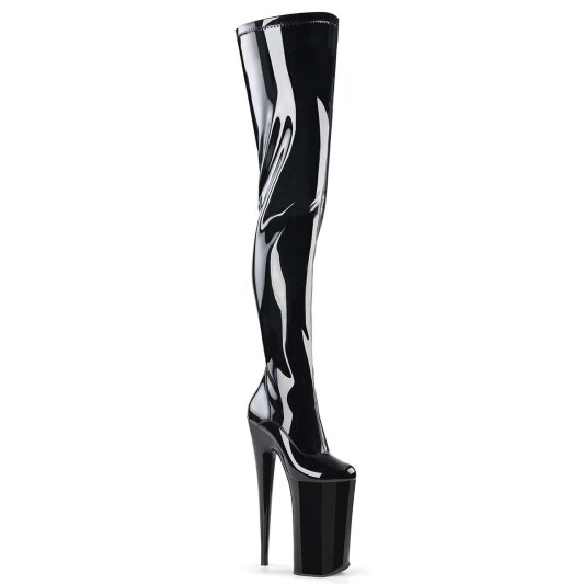Pleaser Bota Alta BEYOND-4000 Negro Elástico Charol