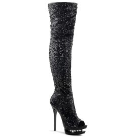 Pleaser Bota Alta BLONDIE-R-3011 Negro Lentejuelas