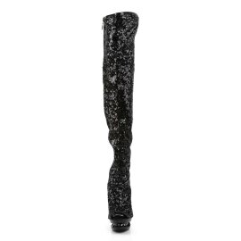 Pleaser Bota Alta BLONDIE-R-3011 Negro Lentejuelas