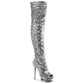 Pleaser Bota Alta BLONDIE-R-3011 Plata Multi Metalizado