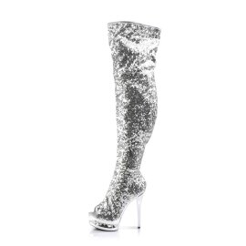 Pleaser Bota Alta BLONDIE-R-3011 Plata Multi Metalizado