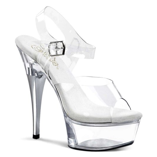 Pleaser Sandalia de Tacón CAPTIVA-608 Plata Transparente