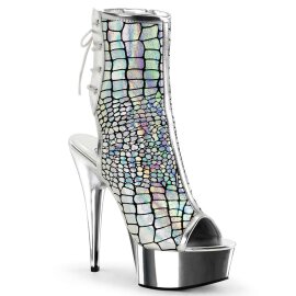 Pleaser DELIGHT-1018HG Silver Hologram Ostrich Pu/Silver Chrome