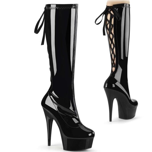 Pleaser Bota DELIGHT-2029 Negro Charol Elástico