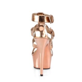 Pleaser Sandalia de Tacón DELIGHT-658 Oro Rosado Claro Metálico Metalizado Purpurina