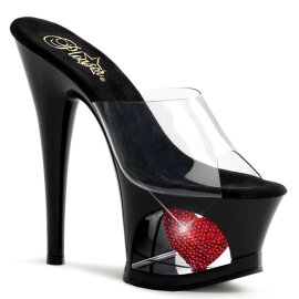 Pleaser Mules MOON-701HRS Trasparente/Nero Rosso Strass