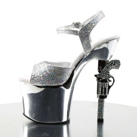 Pleaser Sandalia de Tacón REVOLVER-709G Plata Multi Purpurina Metalizado