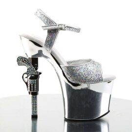 Pleaser Sandalia de Tacón REVOLVER-709G Plata Multi Purpurina Metalizado