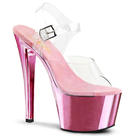 Pleaser Sandalia de Tacón SKY-308 Transparente Rosa Metalizado