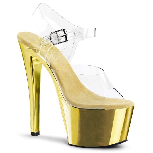 Pleaser Sandalia de Tacón SKY-308 Transparente Dorado Metalizado