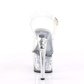 Pleaser Sandalia de Tacón SKY-308GF Plata Transparente Multi Purpurina