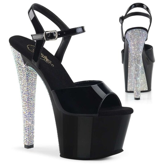 Pleaser Sandalia de Tacón SKY-309CHRS Negro Plata Metalizado