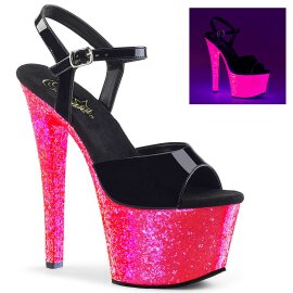 Pleaser SKY-309UVLG Black Patent/Neon Hot Pink Glitter