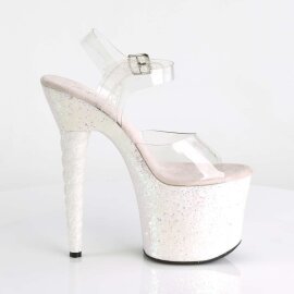 Pleaser Sandalia de Tacón UNICORN-708LG Plata Transparente Multi Purpurina