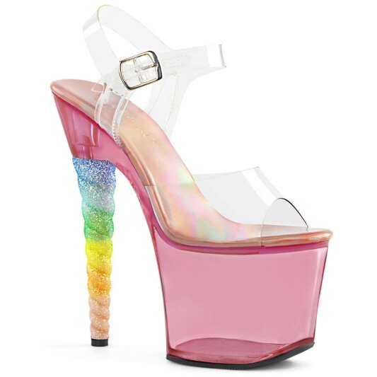 Pleaser Sandalia de Tacón UNICORN-708T Transparente Rosa-Multicolor