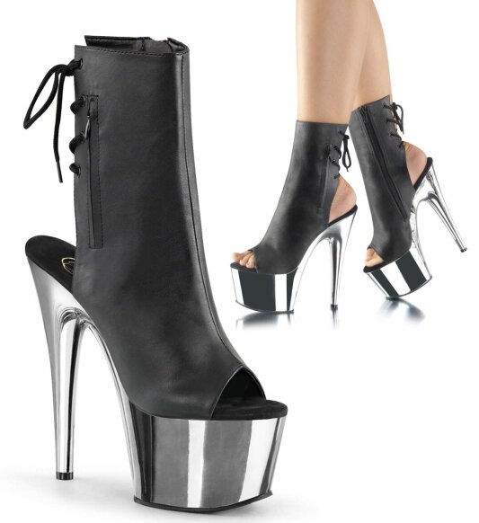 Pleaser Botín ADORE-1018 Negro Plata Metalizado EU-40 / US-10