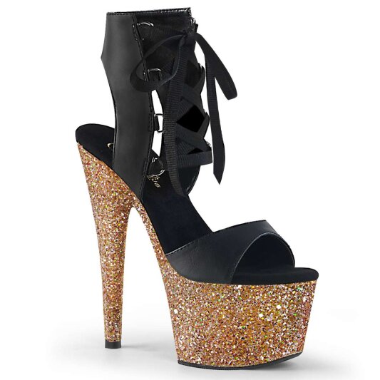 Pleaser Sandalia de Tacón ADORE-700-14LG Negro Dorado Multi Purpurina EU-35 / US-5