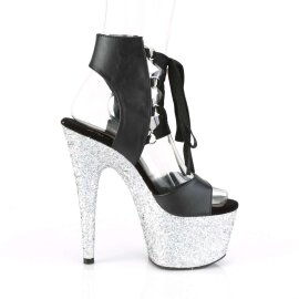 Pleaser Sandalia de Tacón ADORE-700-14LG Negro Plata Multi Purpurina EU-38 / US-8