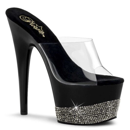 Pleaser Zapato Abierto ADORE-701-3 Negro Transparente Plata Metalizado EU-37 / US-7