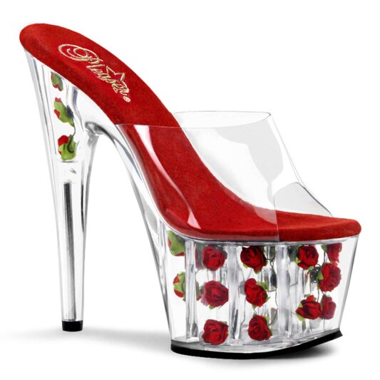 Pleaser Zapato Abierto ADORE-701FL Rojo Flores Transparente EU-38 / US-8