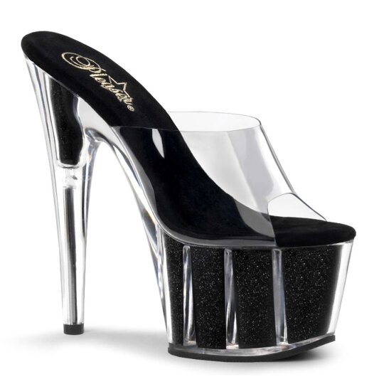 Pleaser Zapato Abierto ADORE-701G Negro Purpurina Transparente EU-38 / US-8