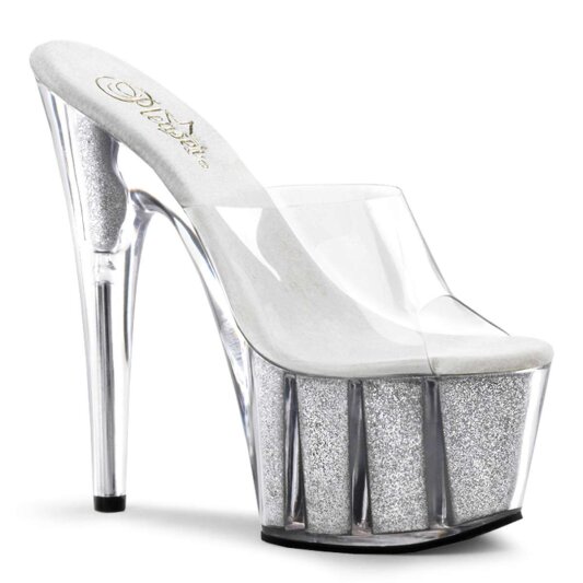 Pleaser Zapato Abierto ADORE-701G Plata Transparente Purpurina EU-37 / US-7