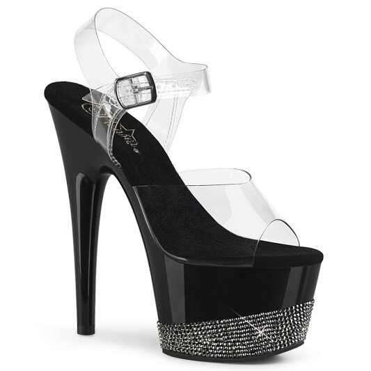 Pleaser Sandalia de Tacón ADORE-708-3 Negro Transparente Plata Lentejuelas EU-38 / US-8