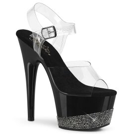 Pleaser Sandalia de Tacón ADORE-708-3 Negro Transparente Plata Lentejuelas EU-38 / US-8