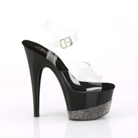Pleaser Sandalia de Tacón ADORE-708-3 Negro Transparente Plata Lentejuelas EU-38 / US-8