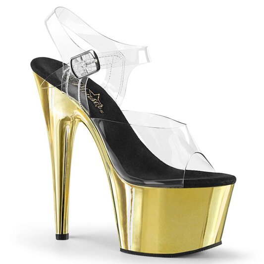 Pleaser Sandalia de Tacón ADORE-708 Transparente Dorado Metalizado EU-37 / US-7