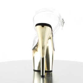 Pleaser Sandalia de Tacón ADORE-708 Transparente Dorado Metalizado EU-37 / US-7