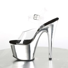 Pleaser Sandalia de Tacón ADORE-708 Plata Transparente Metalizado EU-36 / US-6