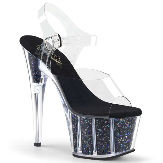 Pleaser Sandalia de Tacón ADORE-708CG Negro Transparente Purpurina Estilo Confeti EU-35 / US-5