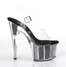 Pleaser Sandalia de Tacón ADORE-708CG Negro Transparente Purpurina Estilo Confeti EU-35 / US-5