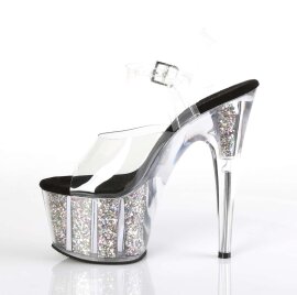 Pleaser Sandalia de Tacón ADORE-708CG Plata Transparente Multi Purpurina Estilo Confeti EU-37 / US-7