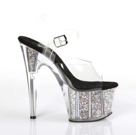 Pleaser Sandalia de Tacón ADORE-708CG Plata Transparente Multi Purpurina Estilo Confeti EU-37 / US-7