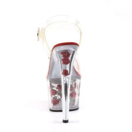 Pleaser Sandalia de Tacón ADORE-708FL Rojo Flores Transparente EU-38 / US-8