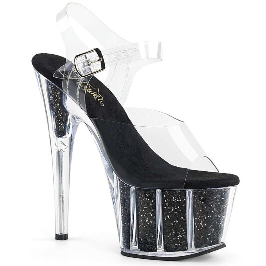 Pleaser Sandalia de Tacón ADORE-708G Negro Transparente Purpurina EU-35 / US-5