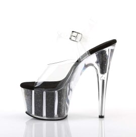Pleaser Sandalia de Tacón ADORE-708G Negro Transparente Purpurina EU-35 / US-5