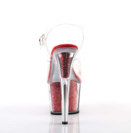 Pleaser Sandalia de Tacón ADORE-708G Rojo Transparente Purpurina EU-35 / US-5