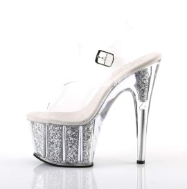 Pleaser Sandalia de Tacón ADORE-708G Plata Transparente Purpurina EU-37 / US-7