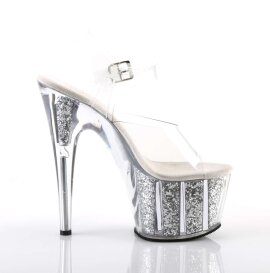 Pleaser Sandalia de Tacón ADORE-708G Plata Transparente Purpurina EU-38 / US-8