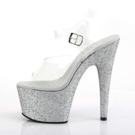 Pleaser Sandalia de Tacón ADORE-708HMG Plata Transparente Multi Purpurina EU-35 / US-5