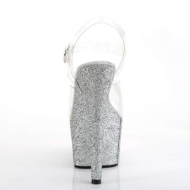 Pleaser Sandalia de Tacón ADORE-708HMG Plata Transparente Multi Purpurina EU-38 / US-8